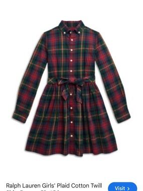 Ralph Lauren Girls' Red, Green & Yellow Plaid Button-Front Dress